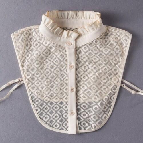 Women Lace Stand Ruffle Fake Collr Ladies Shirt Accessories Nep Kraagje False Collars Half Shirt Blouse Button Detachable Collar