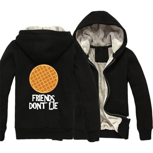 Stranger Things FRIENDS DON'T LIE Upside Down Heart Ribbon Waffle Love Woman Girl Parkas Full Zip Coat Plus Velvet Winter IIART