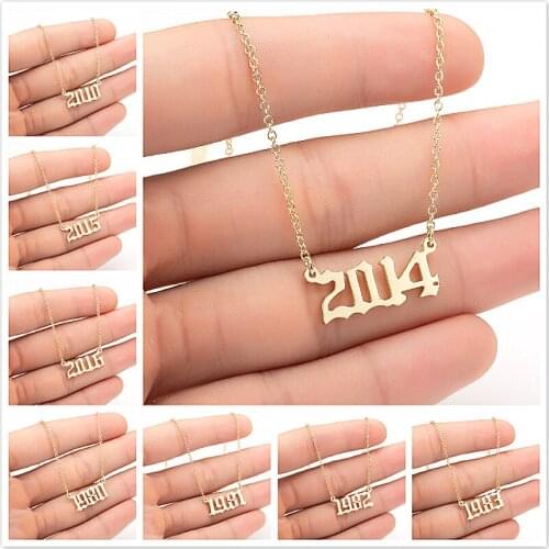 Unique Commemorating Year Number Stainless Steel Necklace for Women Girls 1990 1991 1992 1993 1994 2019 Collar