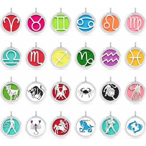 Star Signs constellations 30mm magnetic Perfume locket Aromatherapy locket essential oil Diffuser Locket pendant Free 5pcs pads