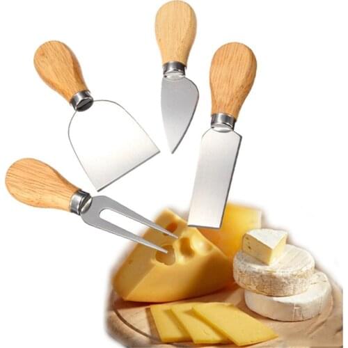 1 Set (4Pcs) X Cheese Knives With Wood Handle Steel Stainless Cheese Slicer Cheese Cutter Kitchen Tool Free Shipping