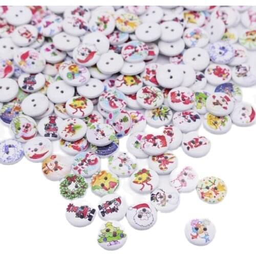 100 Pieces/Lot Mixed Color Christmas Wooded Buttons For Sewing Crafts Scrapbooking Decorations 2 Holes