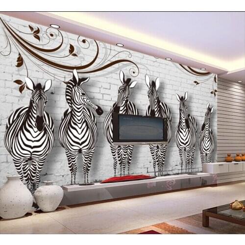 Custom 3D murals, cartoon zebra brick restoring ancient ways,papel de parede,living room sofa TV wall children bedroom wallpaper