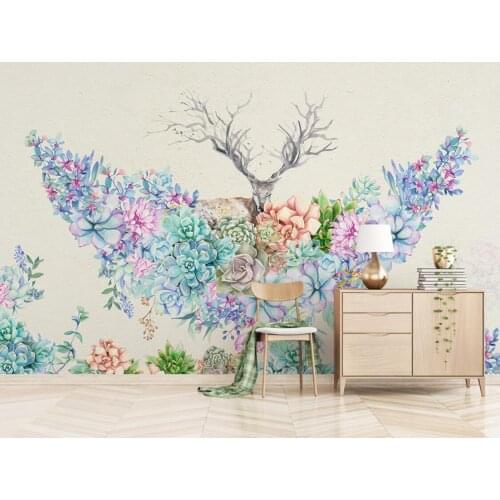 Beibehang Custom papel de parede 3D Nordic plant flowers elk mural wallpapers for living room large background mural wall paper