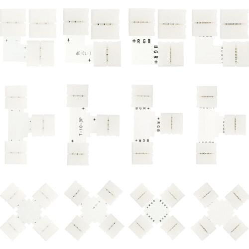WS2812B WS2811 5050 RGB LED Strip Solderless Connector 10mm 2pin 3pin 4pin 5pin T L X Shape Corner Connector No Soldering