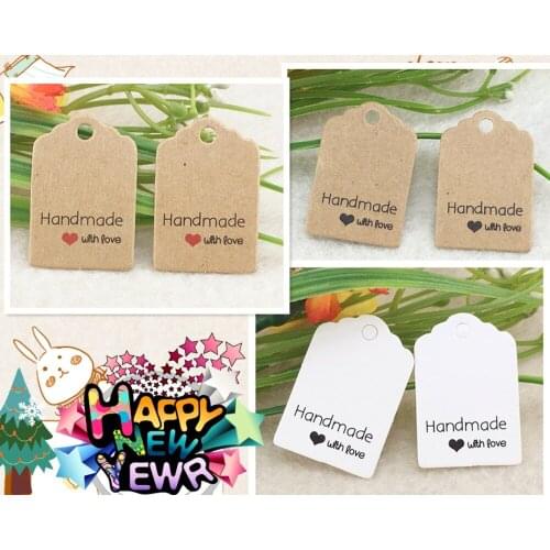 500pcs 3*2cm Kraft Brown Hang Tags DIY Handmade With Love Gift Tags Paper Packing Labels/price tags for Jewelry/wedding/gifts