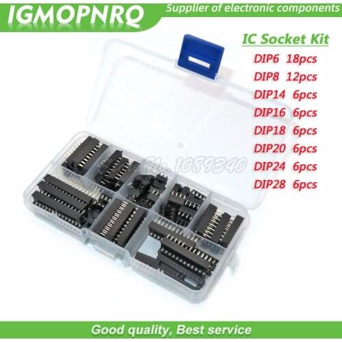 66pcs/lot DIP IC Sockets Adaptor Solder Type Socket Kit 6 8 14 16 18 20 24 28 pins New