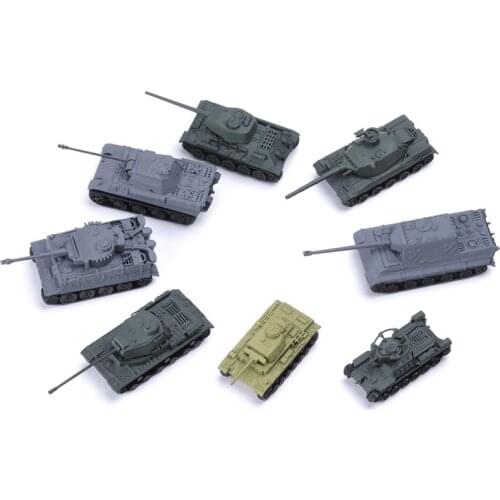 8pcs 1:144 4D Assemble Tanks World War II Tank Model Tiger T34 Hunting Tank Scene Sand Table Model World Tanks Collection Toy