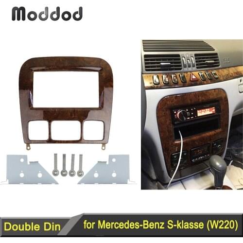 Audio Fascia for BENZ S CLASS W220 Double Din Radio DVD Stereo Panel Dash Kit Installation Refit Frame Adapter Wooden
