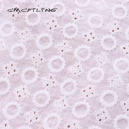 CMCYILING White Embroidery Lace Fabric Cotton Fabric Embroidered Apparel Tissu For Sewing Skirt Dress Cloth Textiles 100*130cm