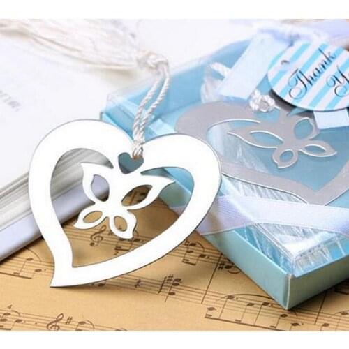 Free Shipping 10pcs/lot "Love Heart With Butterfly" Metal Bookmark With Tassels Ribbon Gift Box For Party Gift Or Souvenirs