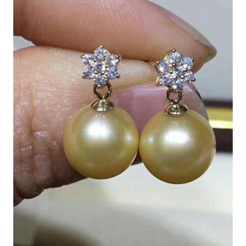 Free shipping charming gorgeous 9-10mm SouthSea pearl earring 18k solid gold