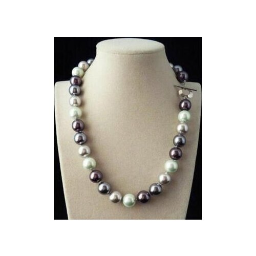 Jewelry Rare 12mm Genuine South Sea Blend color Shell Pearl Necklace Heart Clasp 18'' Chain 925 Sterling Silver