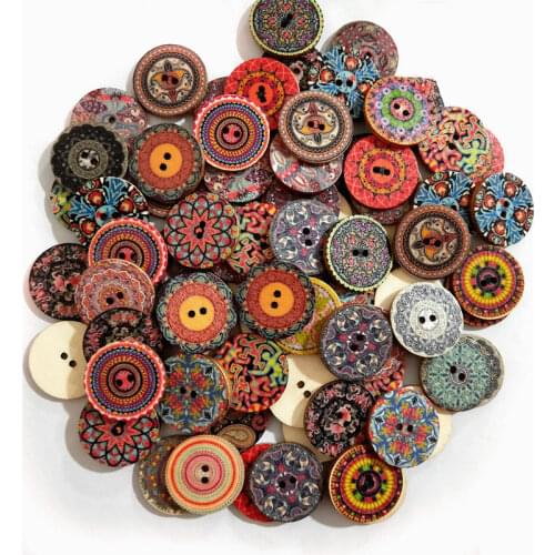 50pcs Retro series Wood Buttons for Handwork Sewing Scrapbook Clothing Crafts Accessories Gift Card Decor 15-25mm