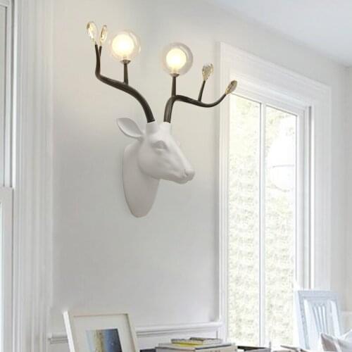 European Antlers Wall Lamp Modern Led Resin Deer Head Bedroom Wall Sconce Living Room Light Fixtures Home Decor Wall Lighting