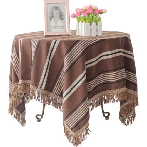 European high-grade coffee color foreign trade pastoral style modern striped cotton square tablecloth dining roundtable boob Art