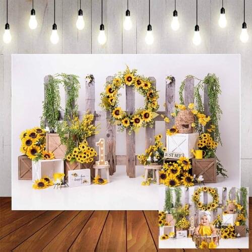 Mehofond Photography Background Sunflower Bee Newborn Kids Baby Shower 1st Birthday Party Cake Smash Backdrop Photo Studio Props
