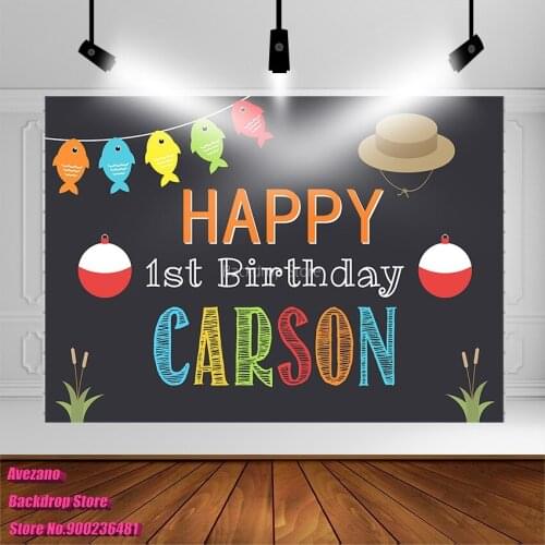 Avezano Photography Backgrounds Happy 1st Birthday Party Banner Carson Fish Hat Dogs Tail Grass Backdrops Photo Studio Decor
