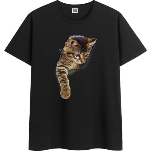 100% Cotton Summer Casual Cute Cat 3D Print Harajuku O Neck T-shirt Women And Men New Short Sleeve White Tees Tops Plus Size 5xl
