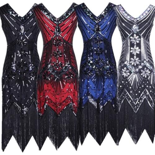 Hot Selling 1920s gatsby flapper charleston fringes tassels 1920s Vintage Beads Sequin Evening dress