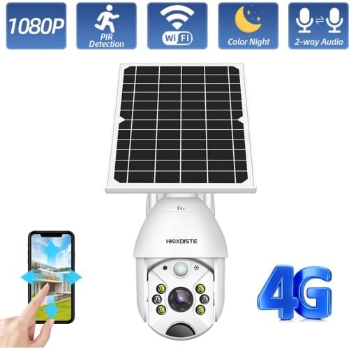 4G SIM Card IP Camera Outdoor PTZ CCTV Camera 1080P Home WIFI Solar Panel Rechargeable Battery Metal Security Camera PIR Alarm