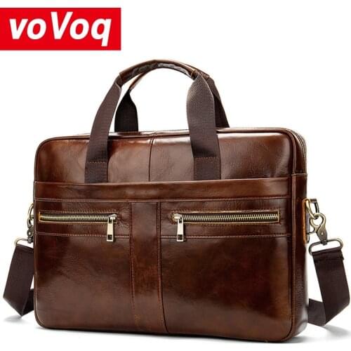 Quality Genuine Leather Fashion Business Briefcase 15" Laptop Case Attache Portfolio Bag One Shoulder Messenger Bag Handbag