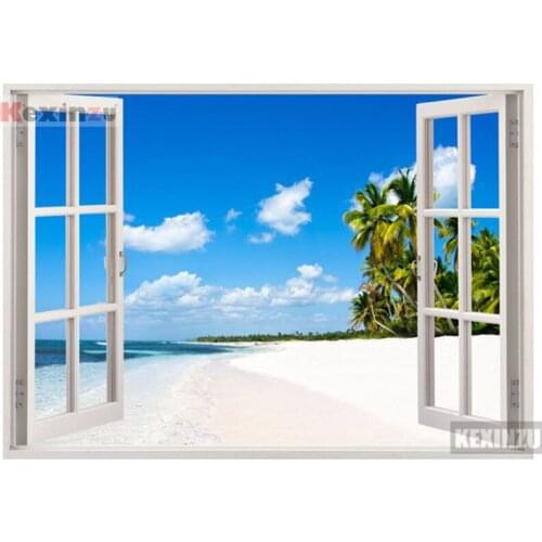 Kexinzu Full Square/Round 5D Diy Diamond Painting Cross Stitch "Window Scenery " Diamond 3D Embroidery Mosaic Home Decor 026