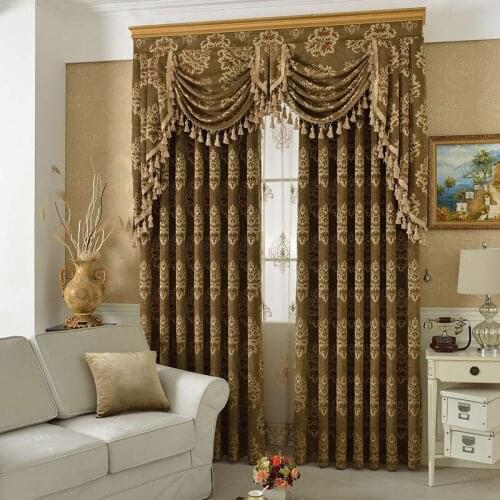 Coffee Chenille Jacquard Curtains Simple European Style Shading Finished Hotel Curtains for Living Dining Room Bedroom