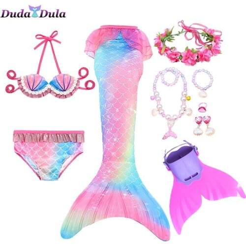 Little Mermaid Tails with Monofin Kids Girls Bikini Costumes Swimming Mermaid Swimsuit Flipper girls Swimming Cosplay Costume