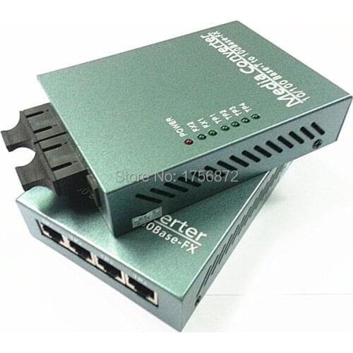 1 Pair 10/100M media converter Switch,4 RJ45+2Fiber 4 RJ45+2(1*9) port,with single mode dual fiber 20km