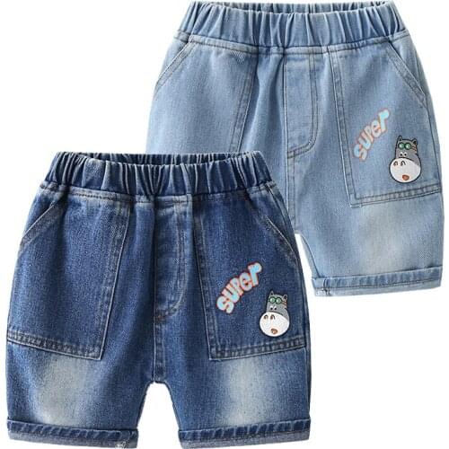 Cute Boys Denim Shorts Elastic Waist Knee Length Jeans Summer Girls Pants Trousers Kids Clothes2 3 4 5 6 Years