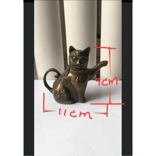 Cute miniature rich cat modeling ancient jug kettle bronze statue