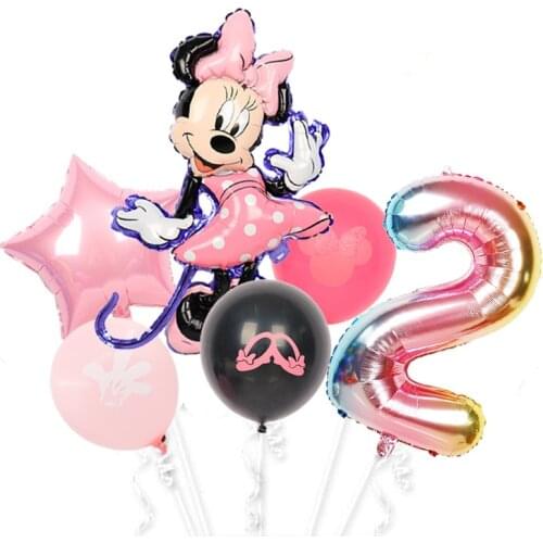 Minnie mouse foil balloons 32inch pink number birthday party decorations kids ballon 40inch red 1 globos baby girl latex balls