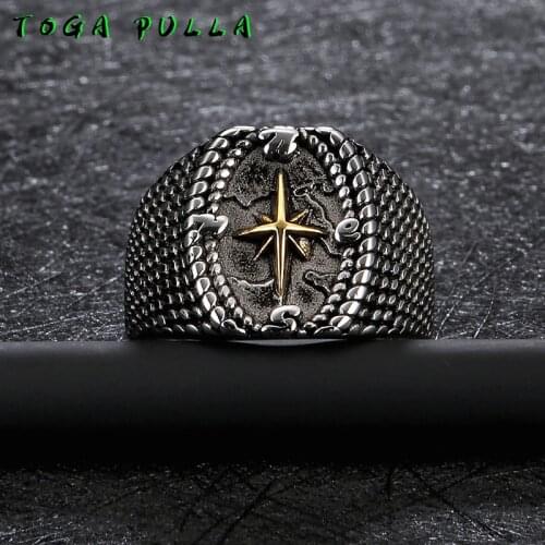 Fashion Mens Viking Nordic Gold North Star Ring Vintage Dot Bump 316L Stainless Steel Ring Male Biker Accessories Jewelry 2020