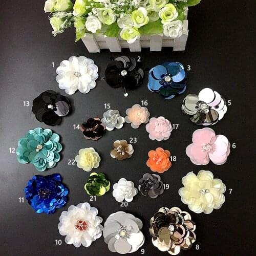 10Pieces 22Types Large Sequin Patches Beaded Crystal Cloth Flowers DIY Clothing Accessories Sweater Decorated 3D Flower Applique