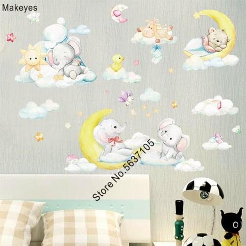 Makeyes Moon Elephant Wall Sticker Kids Sleeping Wall Decor Art Design Wall Mural Children Room Decoration Cartoon Rabbit Q987