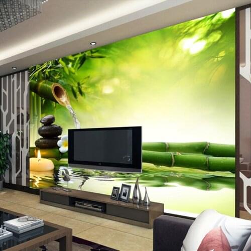 Bacal 3D Photo Wallpaper Living Room TV Backdrop Green Bamboo Flowing Water Natural Landscape Interior Decor Wall Painting