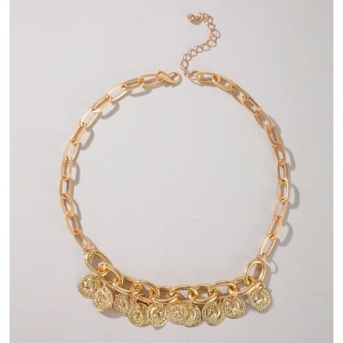 2020 New European and American Ins Style Hollow Disc Hip-hop Necklace, Creative Portrait Thick Chain Punk Style Clavicle Chain