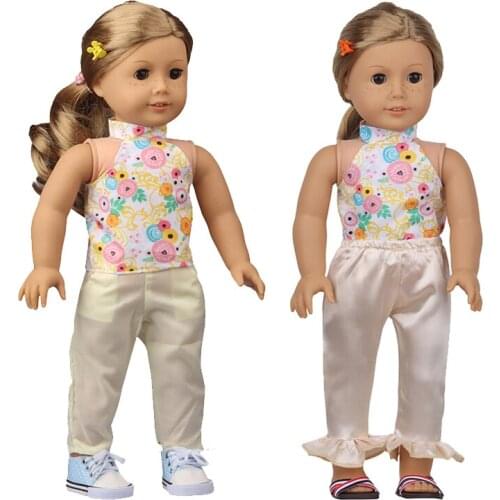 2021 New Pattern Clothes Two Piece Printing Sling Fit 18 Inch American&43cm Baby New Born Doll Clothes Accessories