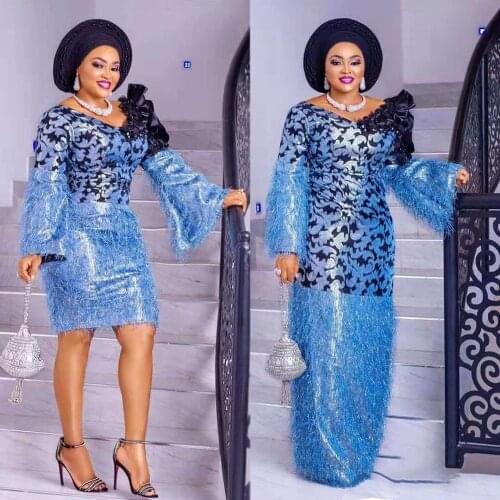 New High Quality African Jacquard Weave Glitter Feather Lace Fabric 2019 French Shiny Brocade Lace Material for Wedding Dress