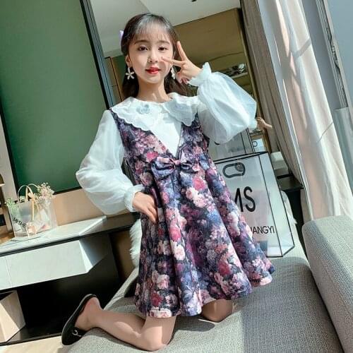 Autumn Girls Clothes Sets 2Pcs Long Sleeve Cute Tops Flower Dress Sets Big Kids Clothes Girls 10 To 12 Teenage Fashion Clothing