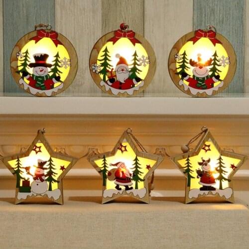 Festival Warm Led Light Wood House Christmas Tree Decorations for Home Hanging Ornaments Holiday Nice Xmas Gift Wedding