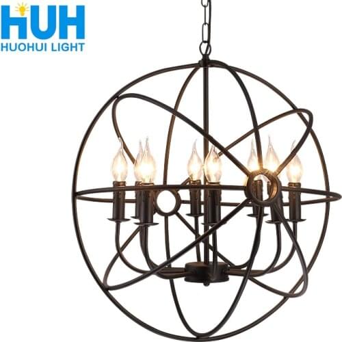 Loft retro wrought iron creative globe personality chandelier cafe bar restaurant art antique American chandelier