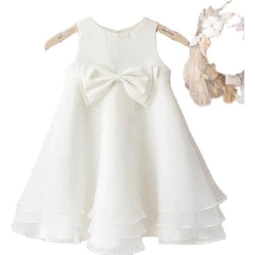 Chiffon Ivory Layers First Communion Dress Girl Tulle Bow Layers Flower Girl Dress Simple Design Baby Ball Gown