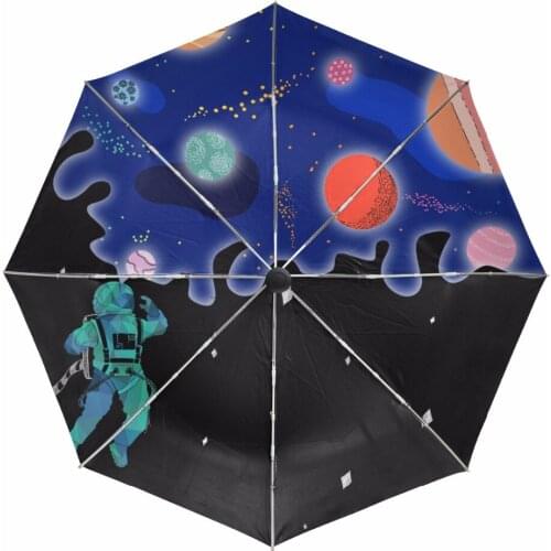 Astronaut with Planet Folding Sunny and Rainy Umbrella Fully-automatic Outer Black Coating UV Protection Umbrellas for Men