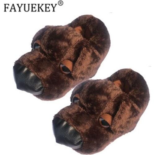 FAYUEKEY Three Color Cartoon Cute big eyes Dog Slippers Woman Home Indoor Warm Plush Slippers Cotton Soft Leather Sole Shoes