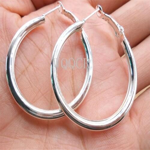 925 Sterling Silver Hollow Round Tube Round 40X40MM Earrings Classic Fashion Women Engagement Party Earrings Jewelry