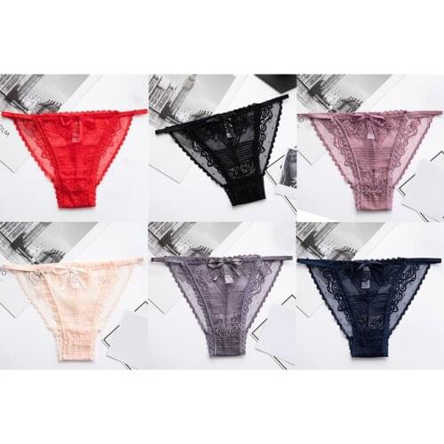 Women Panties Comfortable Cotton Polyester Lace Sexy G-String Girl Underwear Solid Color Panties