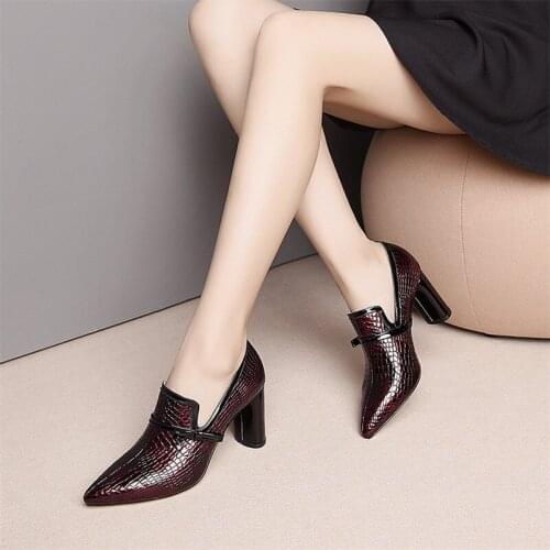 2021 New Top Quality High Heels Genuine Leather Pointed Toe Party Shoes Woman Slip On Spring Summer Brand Office Pumps Shoes