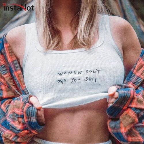 InstaHot Women Crop Top Summer Letter Embroidery Tank Top Casual Sexy Sleeveless Streetwear 2021 Fashion White Female Vest Top